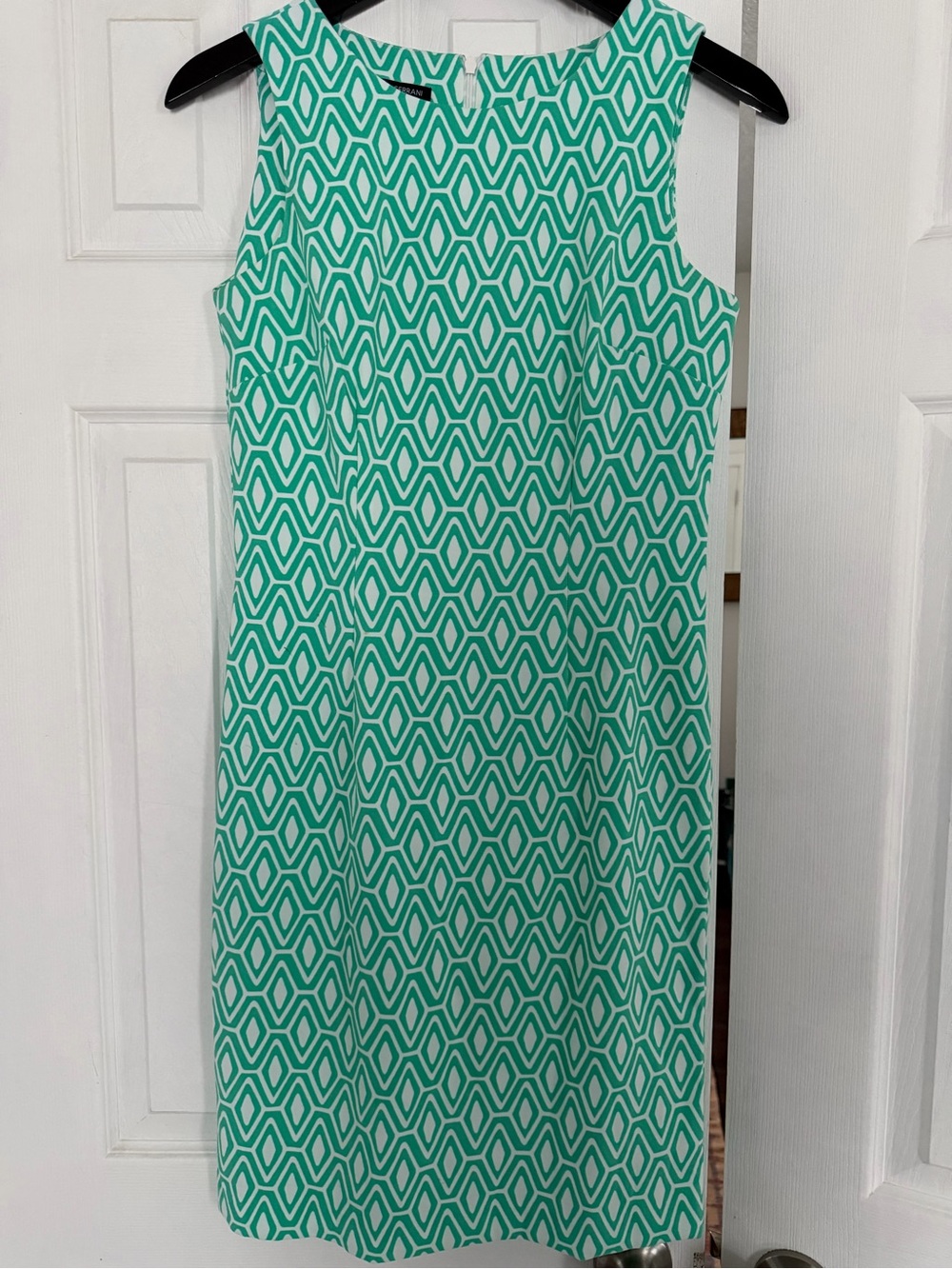 Green & White Geometric Mario Serrani Knee Length Midi Women’s Dress, Size 2
